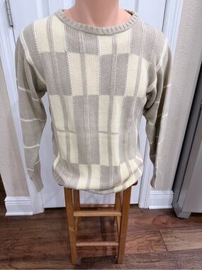 Vintage Braemar Scotland Cotton Knit Sweater Mens Small Neutral Old Money Preppy